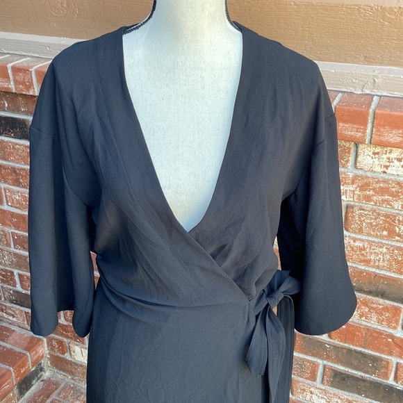 THEORY Kimono Wrap Black Summer Crepe Midi Dress Women's Size 4 - Picture 2 of 11